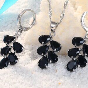 Black Austrian Crystal and Sterling Silver Necklace and Earring Set